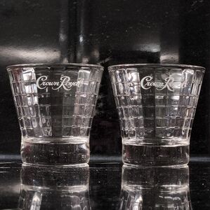 Set of 2 Crown Royal Optic Block Retro Whiskey Low Ball Glass Tumbler